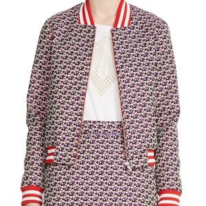 Maje Boyana Bomber Jacket In Jacquard – Floral Print Bomber Jacket –Size 36 (S)